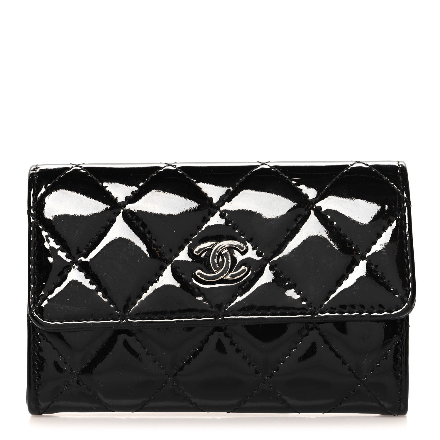 Chanel Patent Quilted Flap Card Holder Black 1 of 9