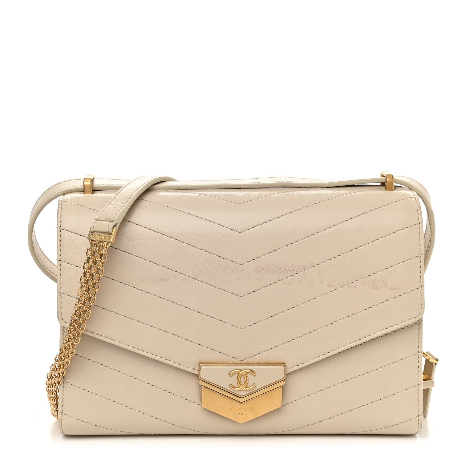 Chanel Calfskin Chevron Quilted Medal Flap Beige 1 of 12
