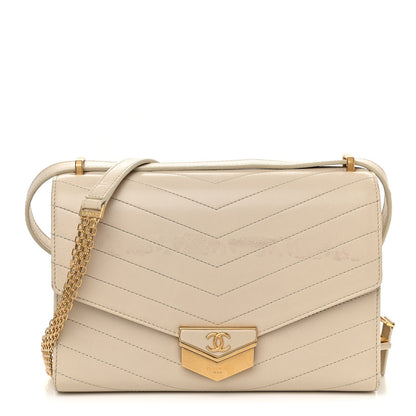 Chanel Calfskin Chevron Quilted Medal Flap Beige 1 of 12