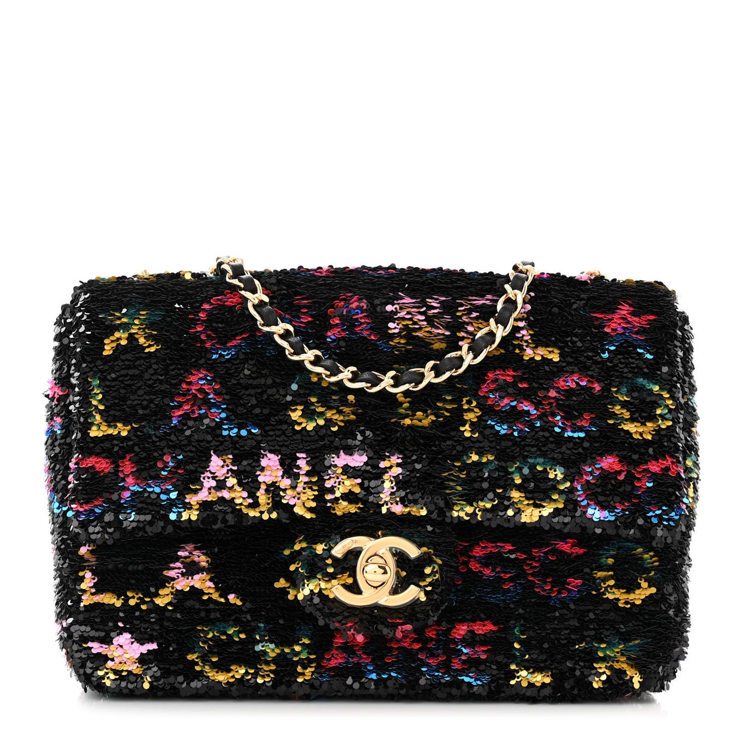 Sequin Logo CC Small Single Flap Black Multicolor
