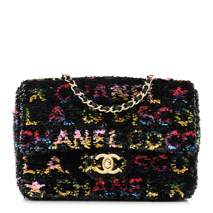 Chanel Sequin Logo CC Small Single Flap Black Multicolor 1 of 11