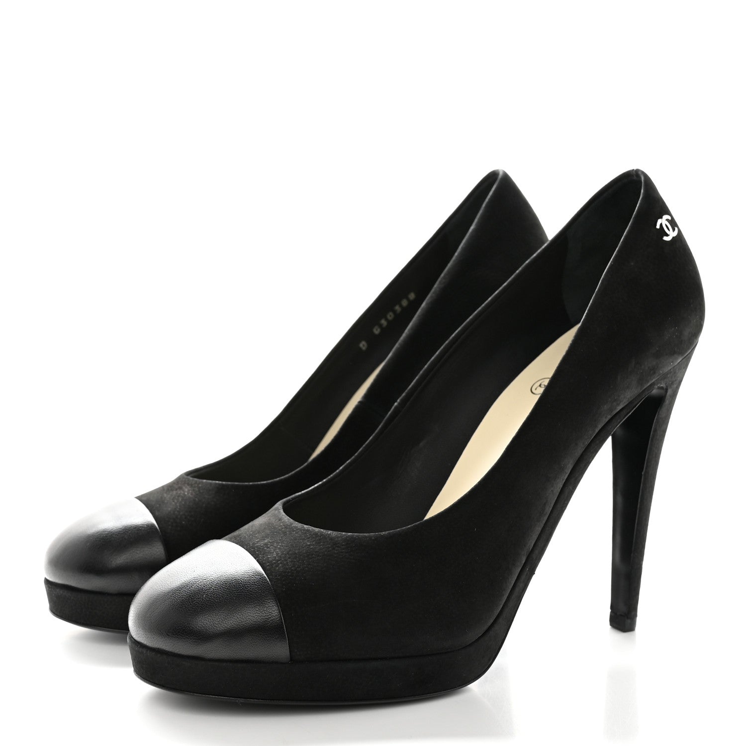 Chanel Suede Calfskin Cap Toe CC Pumps 39.5 Black 3 of 10