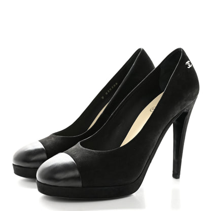 Chanel Suede Calfskin Cap Toe CC Pumps 39.5 Black 3 of 10