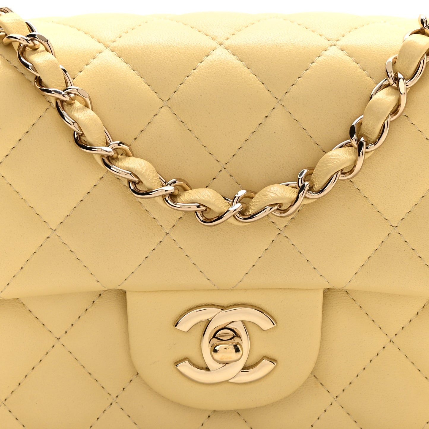 Lambskin Quilted Mini Rectangular Flap Light Yellow