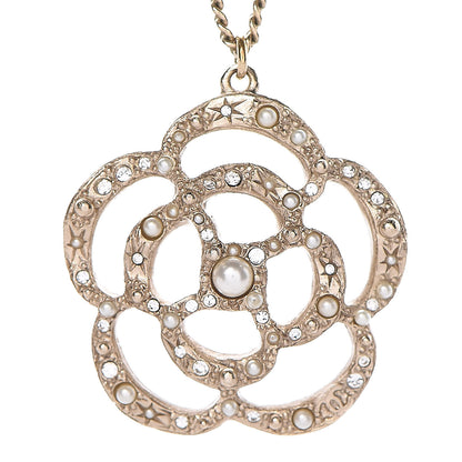 Chanel Crystal Pearl Camellia Necklace Gold 4 of 6