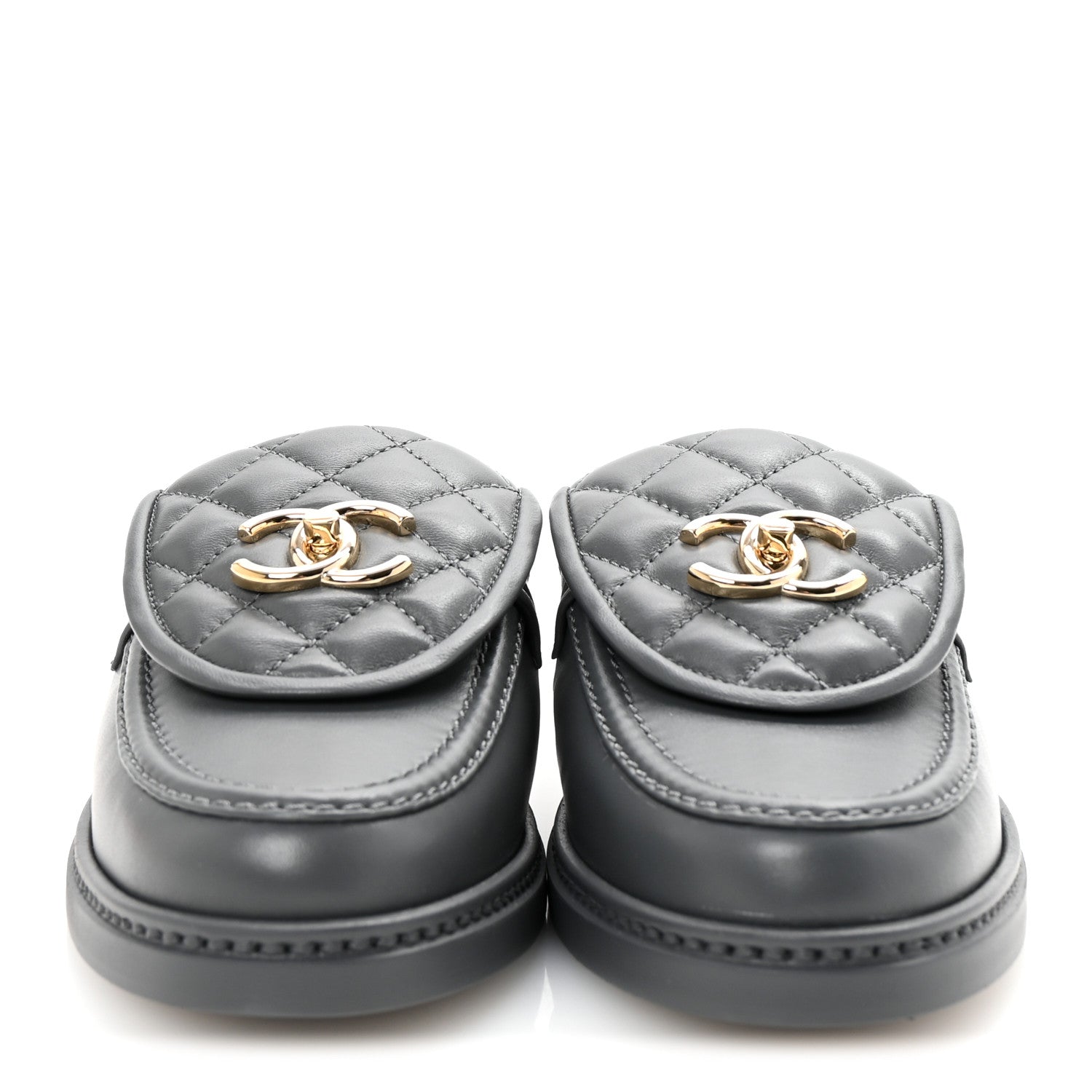 Chanel Lambskin Quilted CC Turnlock Mules 37 Dark Gray 3 of 10