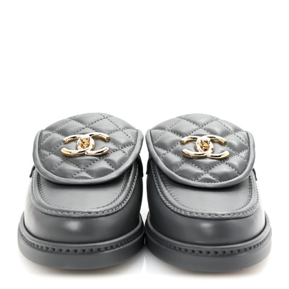 Chanel Lambskin Quilted CC Turnlock Mules 37 Dark Gray 3 of 10
