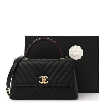 Chanel Caviar Lizard Embossed Quilted Chevron Small Coco Handle Flap Black 12 of 12