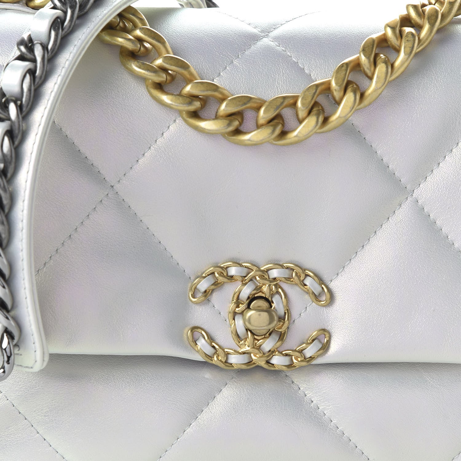 Chanel Iridescent Calfskin Quilted Medium 19 Flap White 10 of 10