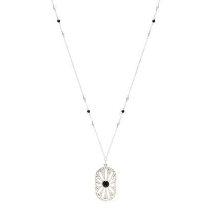 Tiffany Sterling Silver Black Onyx Pearl Ziegfeld Daisy Pendant Necklace 1 of 5