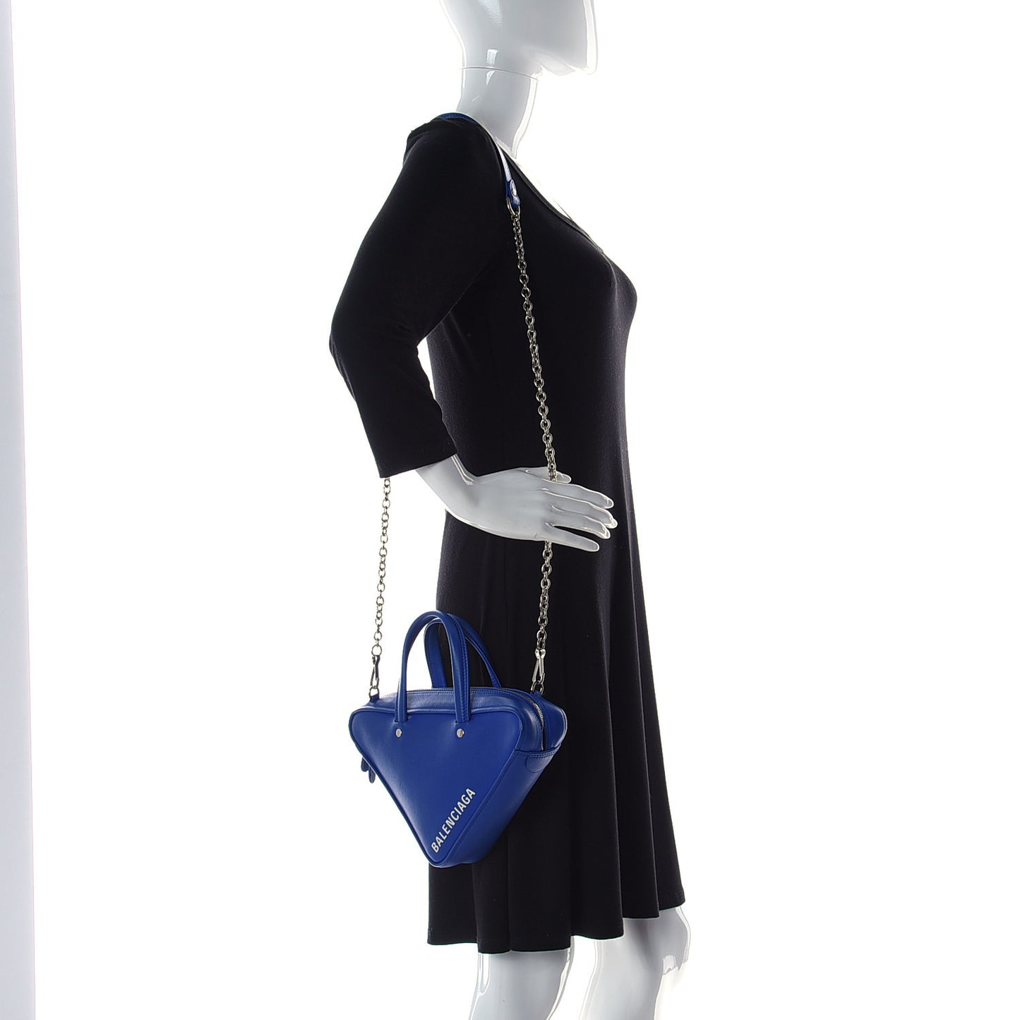 Shiny Day Calfskin Logo XS Triangle Chain Duffle Bleu Roi White