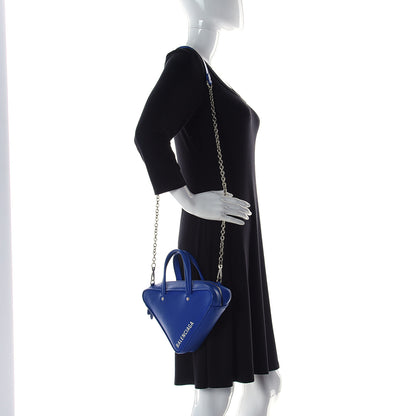 Balenciaga Shiny Day Calfskin Logo XS Triangle Chain Duffle Bleu Roi White 2 of 11