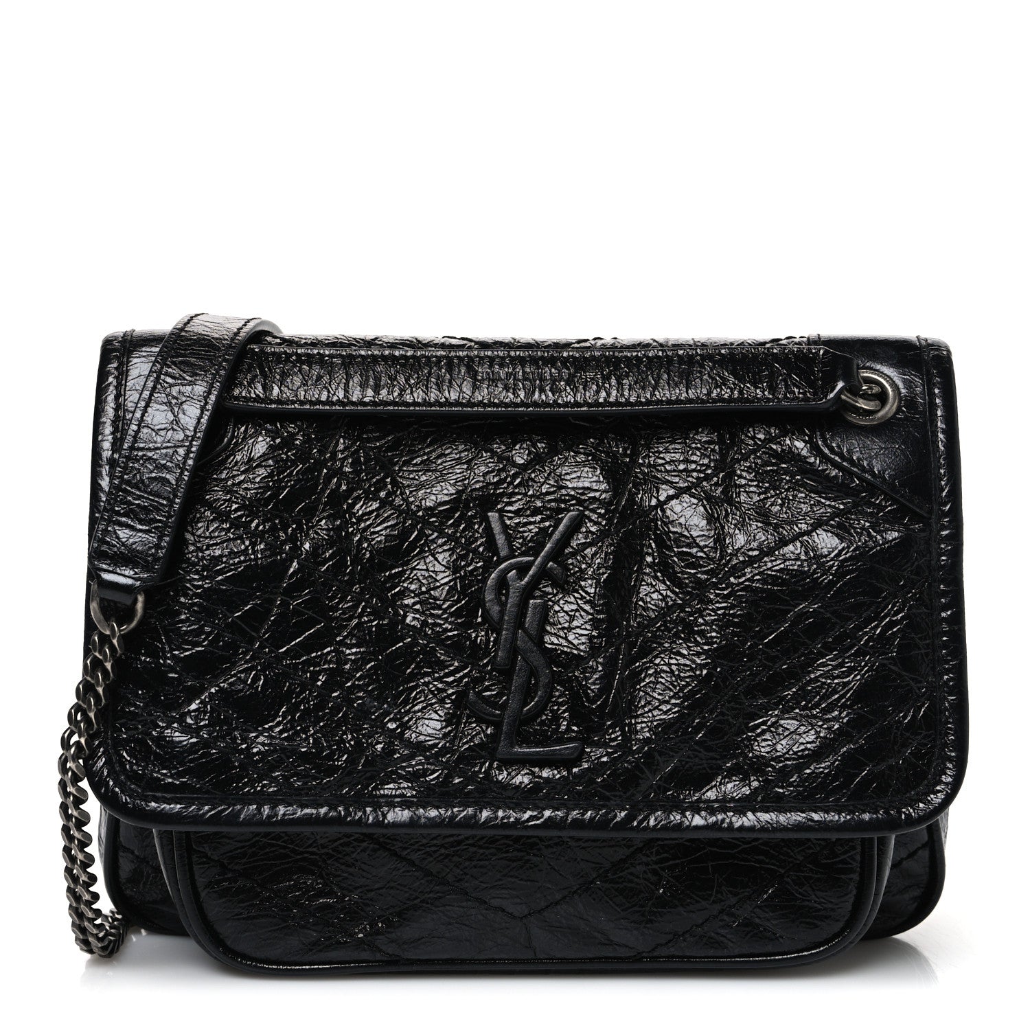 Saint Laurent Crinkled Calfskin Matelasse Monogram Baby Niki Chain Satchel Black 1 of 10