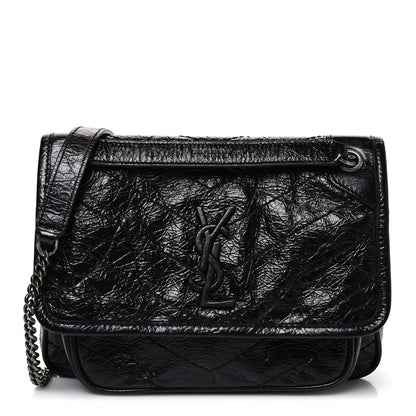 Saint Laurent Crinkled Calfskin Matelasse Monogram Baby Niki Chain Satchel Black 1 of 10