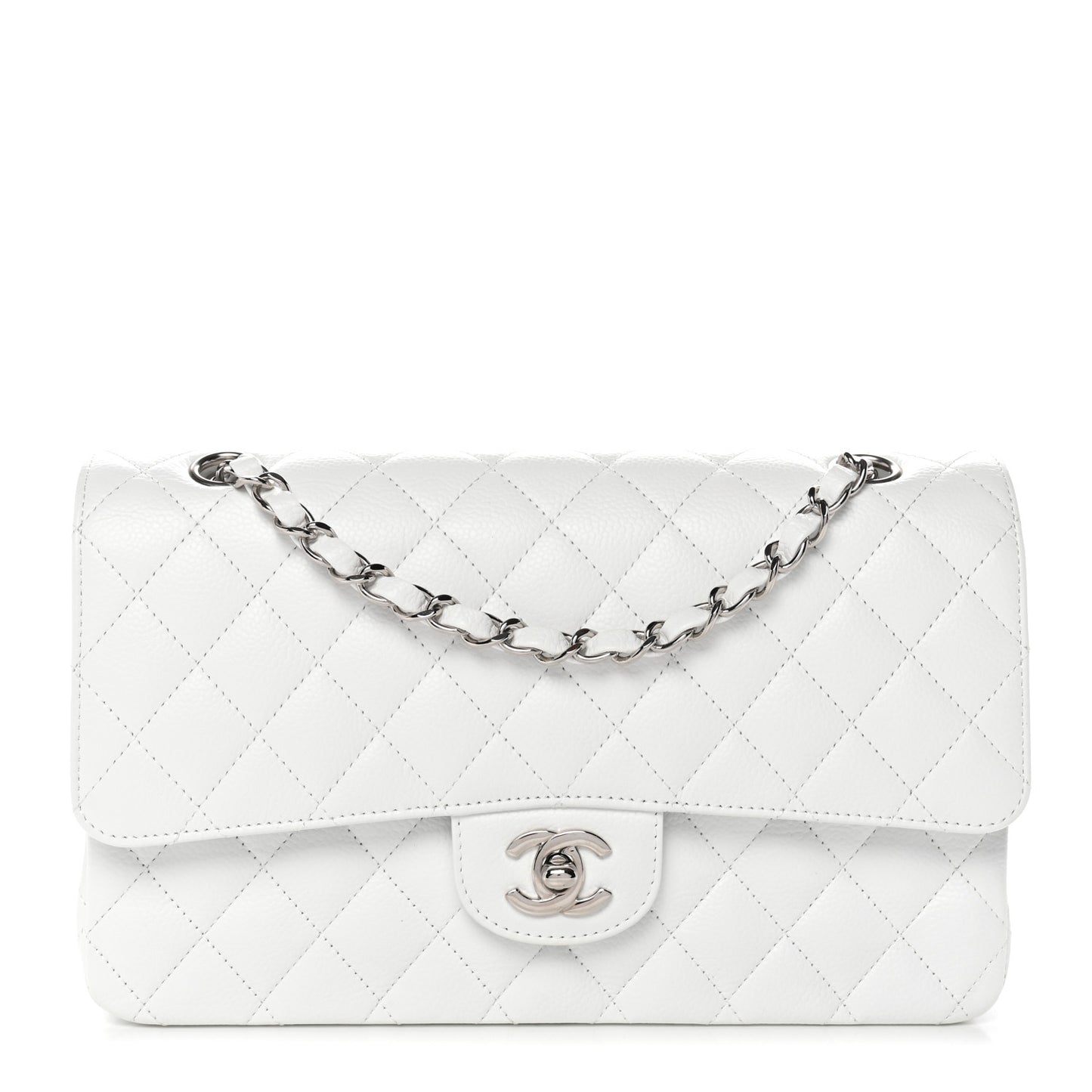 Caviar Quilted Medium Double Flap White