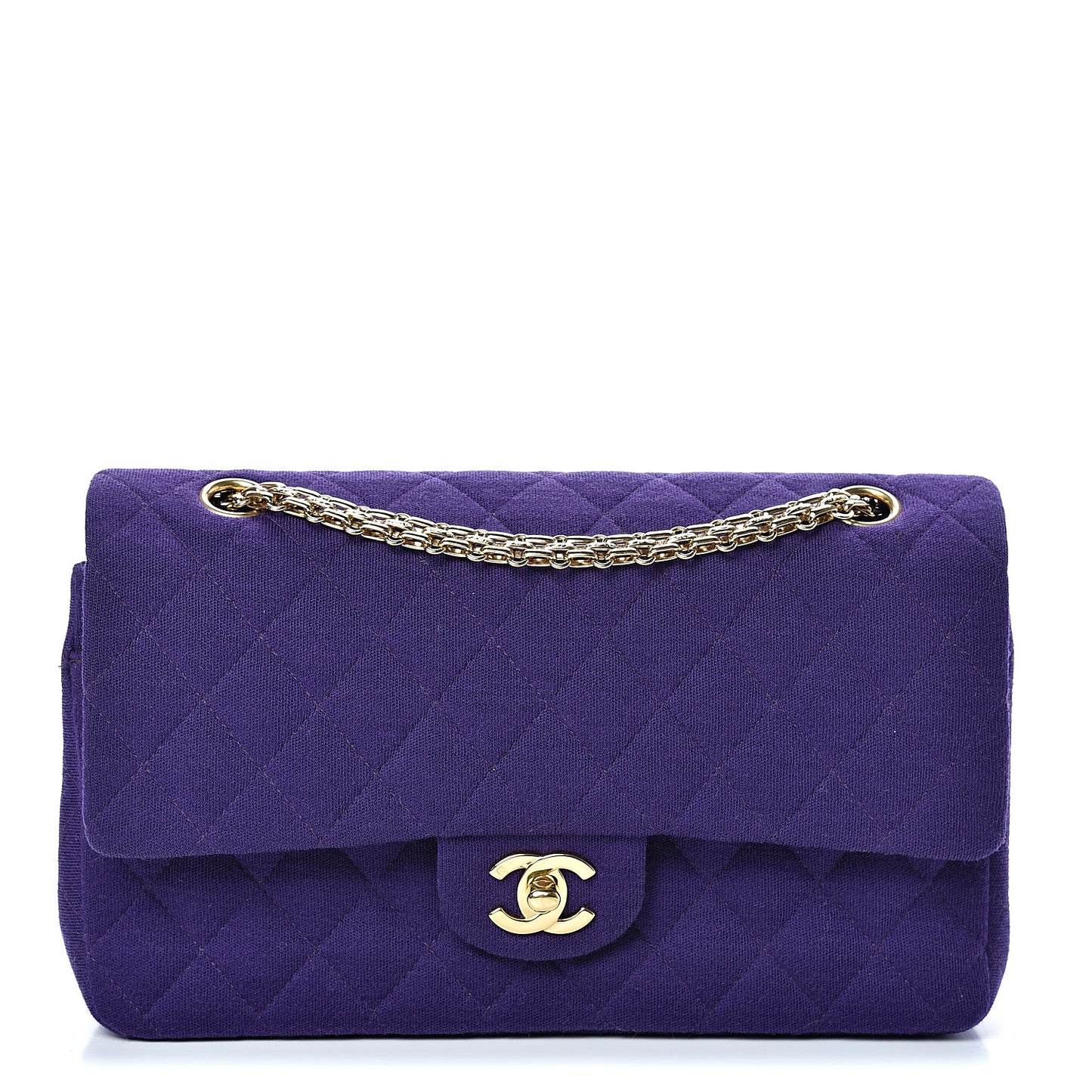 Jersey Quilted Medium Double Flap Bijoux Chain Purple