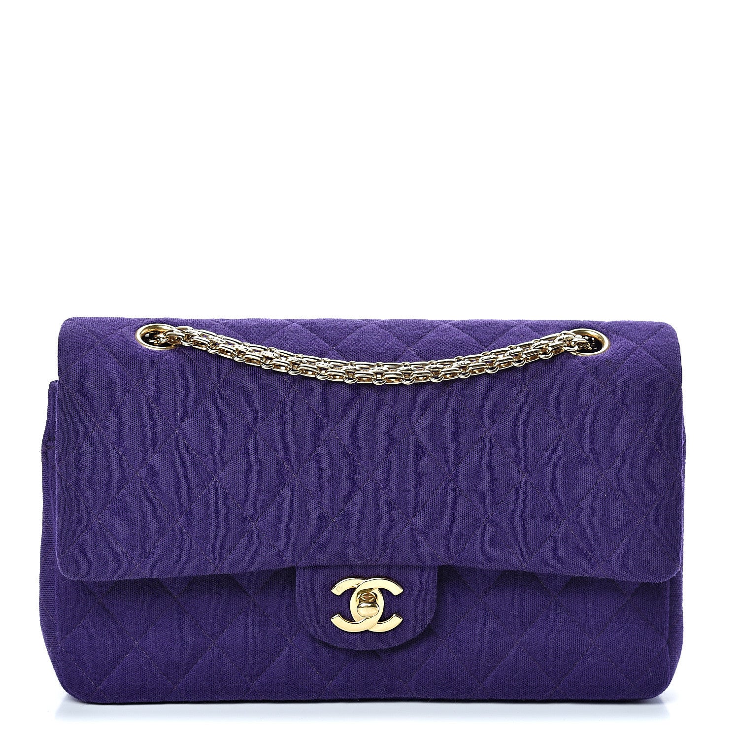 Chanel Jersey Quilted Medium Double Flap Bijoux Chain Purple 1 of 12