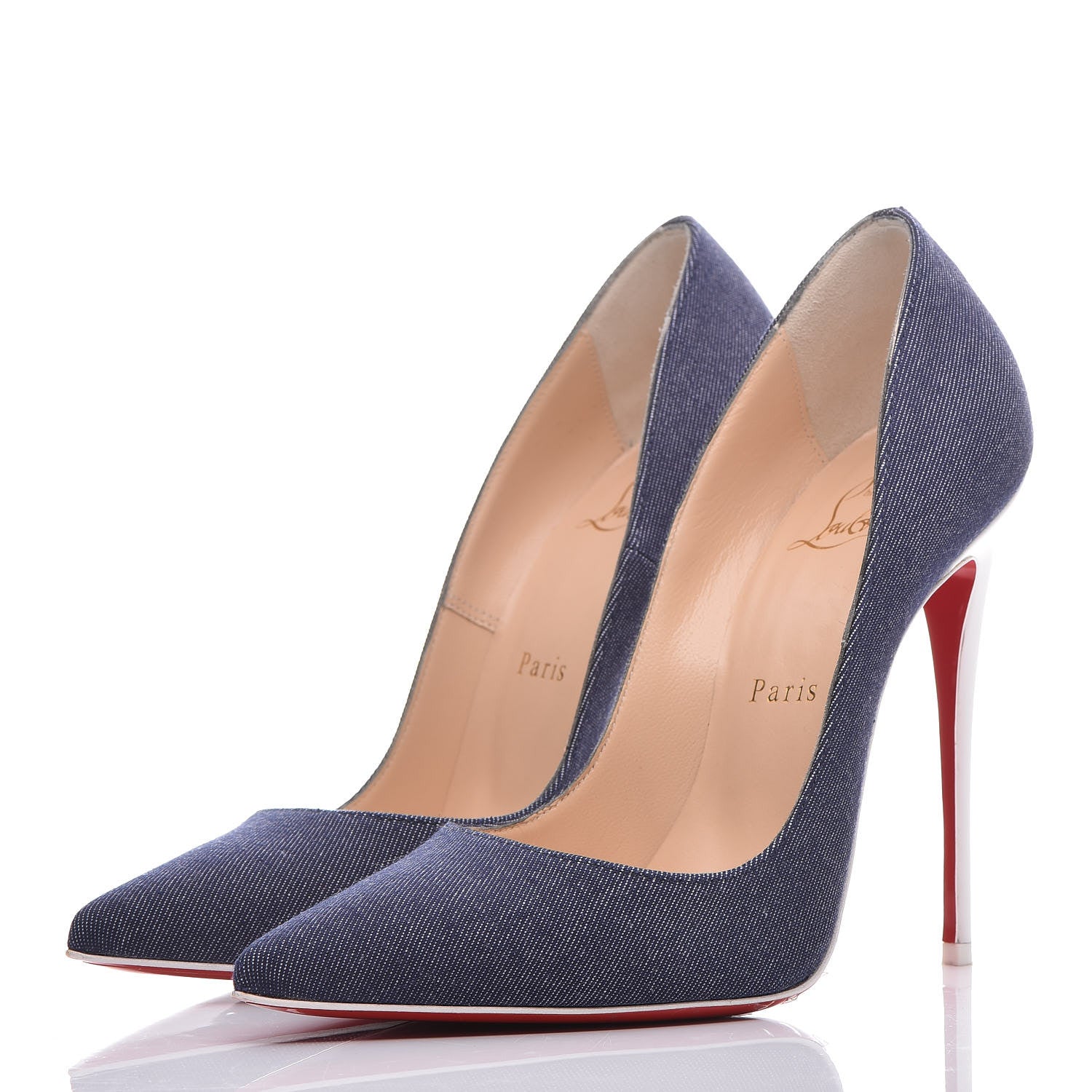 Christian Louboutin Denim Jazz Calf So Kate 120 Pumps 37.5 Blue White 3 of 14