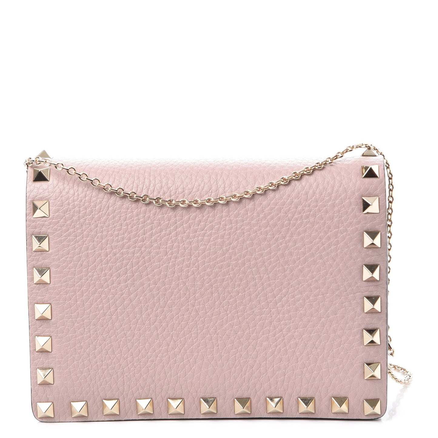 Pebbled Calfskin Rockstud Wallet on Chain Poudre