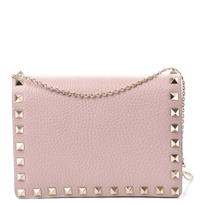 Valentino Garavani Pebbled Calfskin Rockstud Wallet on Chain Poudre 1 of 6