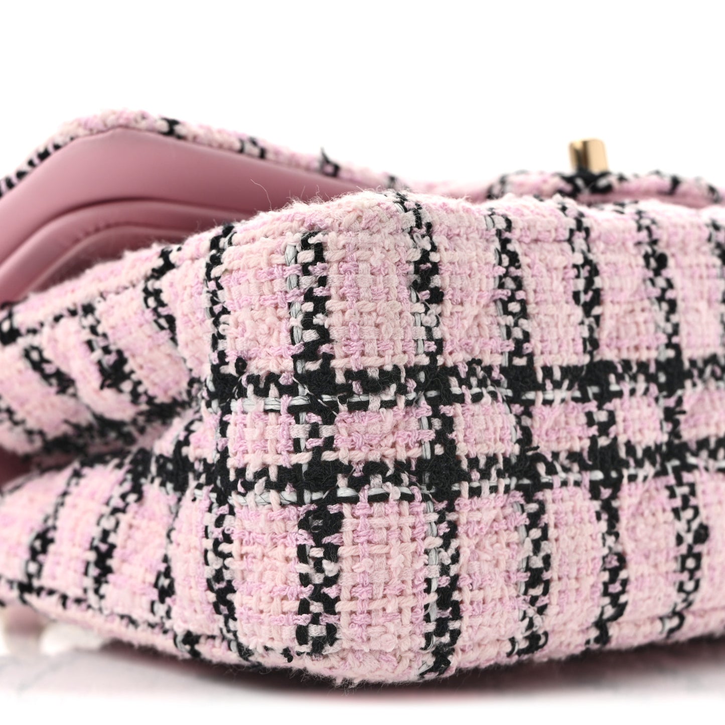 Tweed Quilted Small Double Flap Pink Black