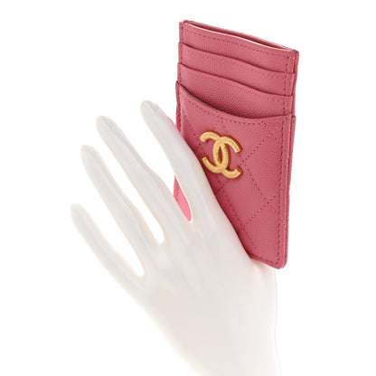 Chanel Caviar Quilted Textured Vertical Card Holder Pink 2 of 8