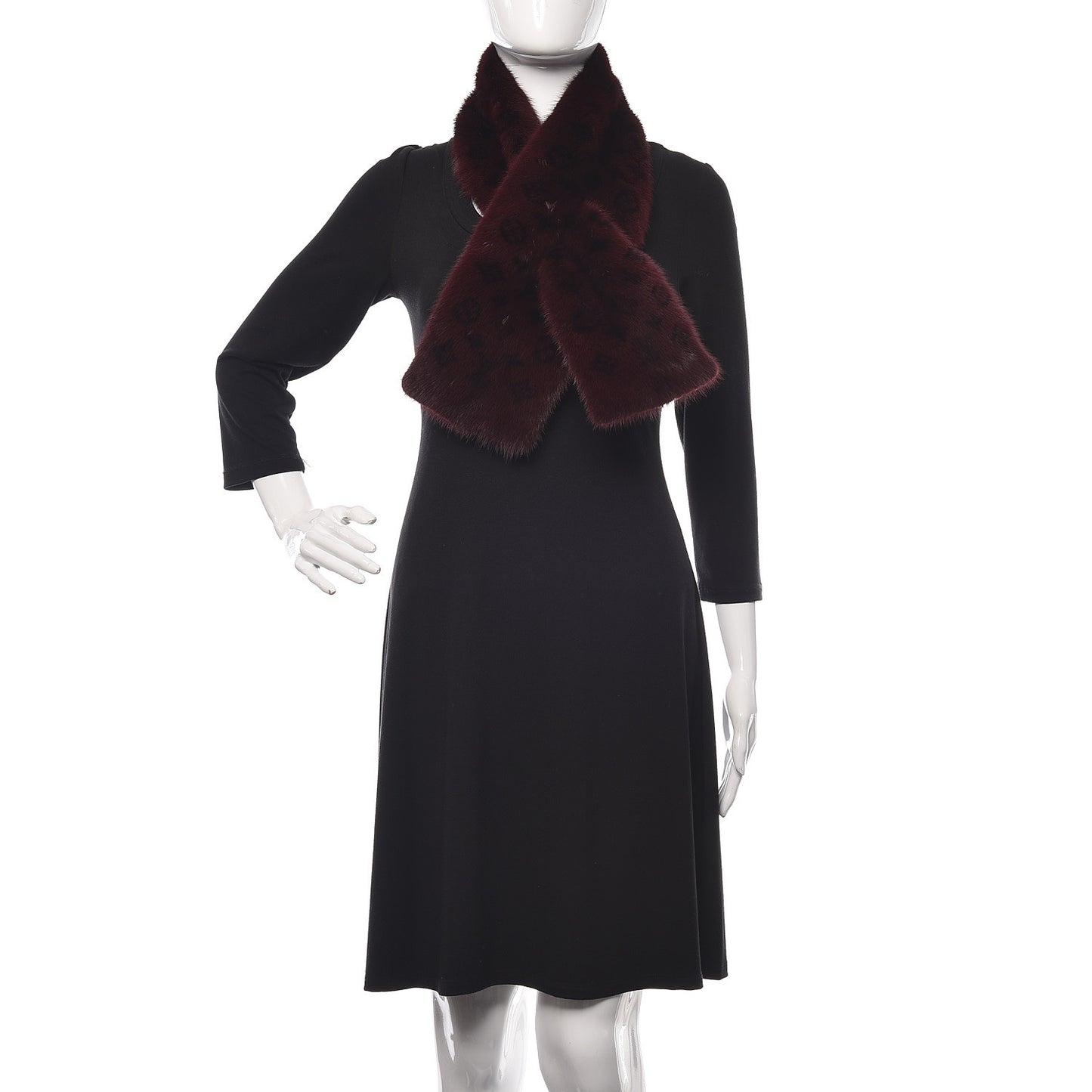 Monogram Mink Fur Stole Burgundy