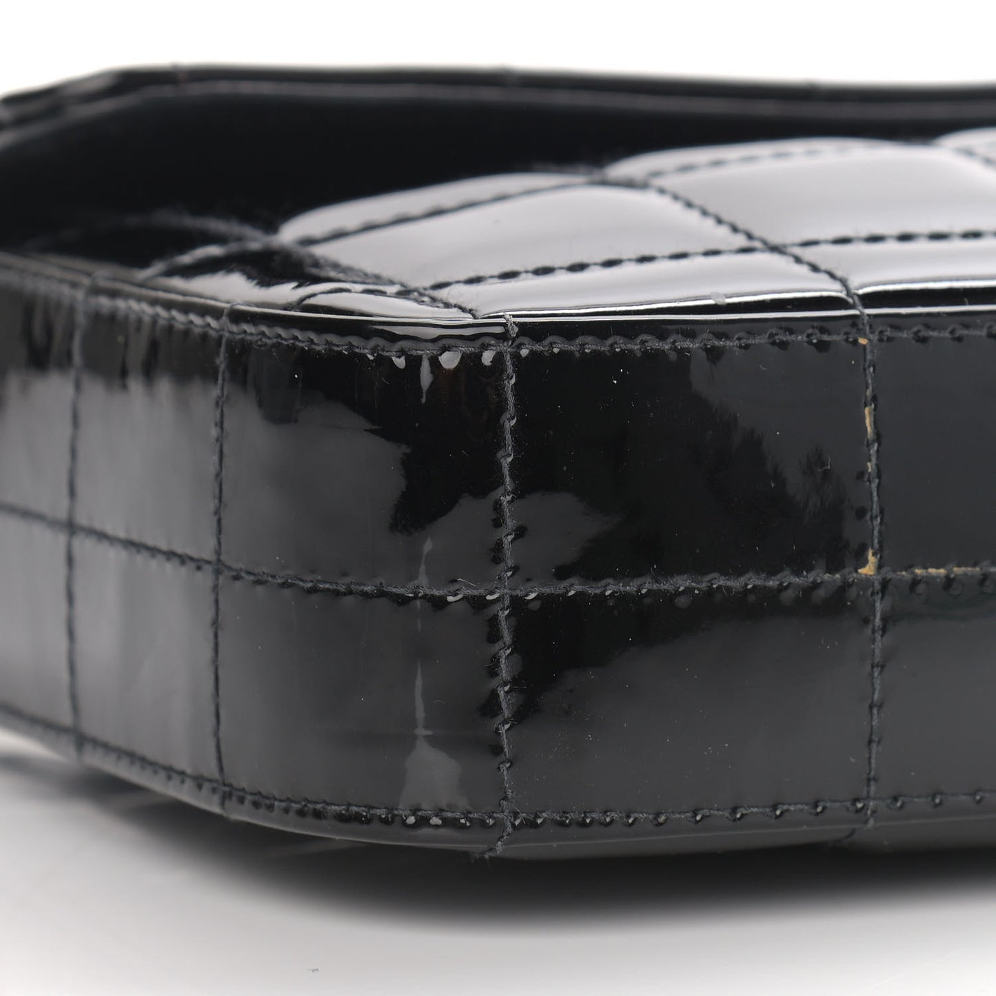 Patent Quilted East West Chocolate Bar Flap Black