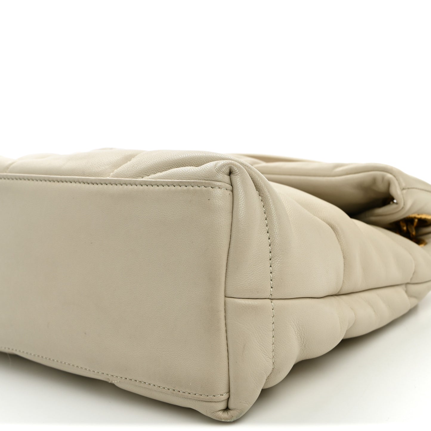 Lambskin Quilted Small Loulou Puffer Monogram Chain Satchel Crema Soft