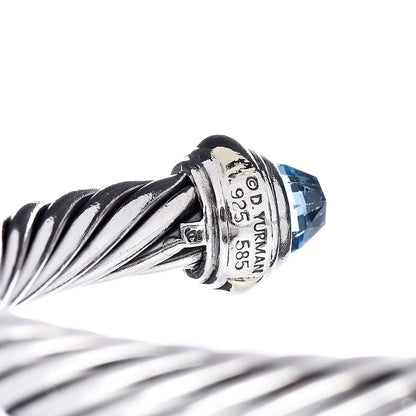 David Yurman Sterling Silver 14K Yellow Gold Blue Topaz 7mm Cable Classics Bracelet 4 of 4