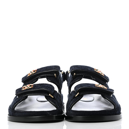 Chanel Velvet Velcro Dad Sandals 40 Navy Blue 2 of 9