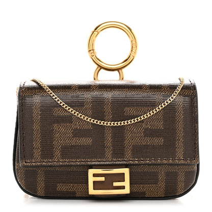 Fendi Glazed Fabric FF 1974 Nano Baguette Charm Mogano Panna 1 of 10