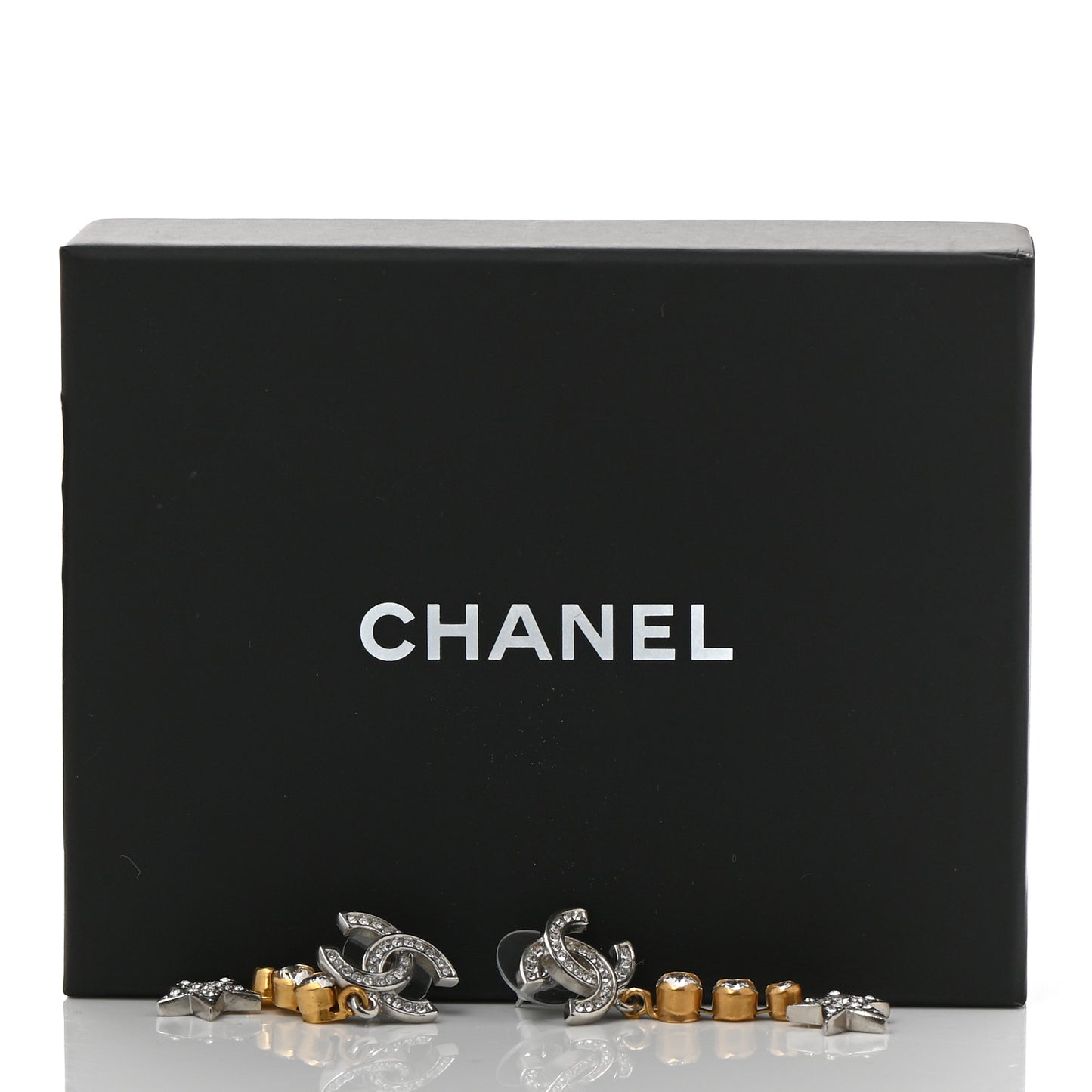 Crystal Star Drop CC Earrings Silver Gold
