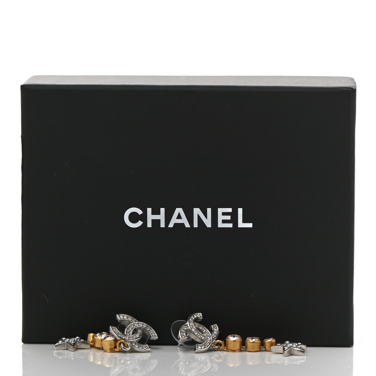 Chanel Crystal Star Drop CC Earrings Silver Gold 5 of 5