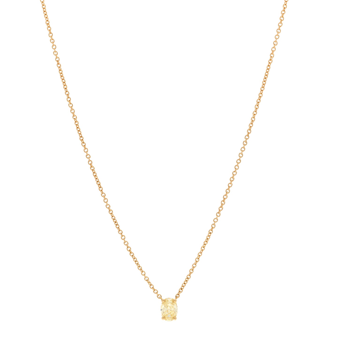 18K Yellow Gold Fancy Intense Yellow Diamond .40ct Oval Pendant Necklace