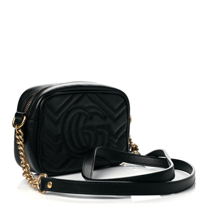 Gucci Calfskin Matelasse Mini GG Marmont Chain Shoulder Bag Black 3 of 11