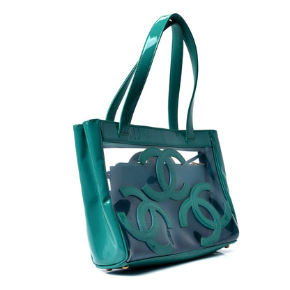 Chanel Vinyl Patent CC Logo Beach Tote Green 3 of 5