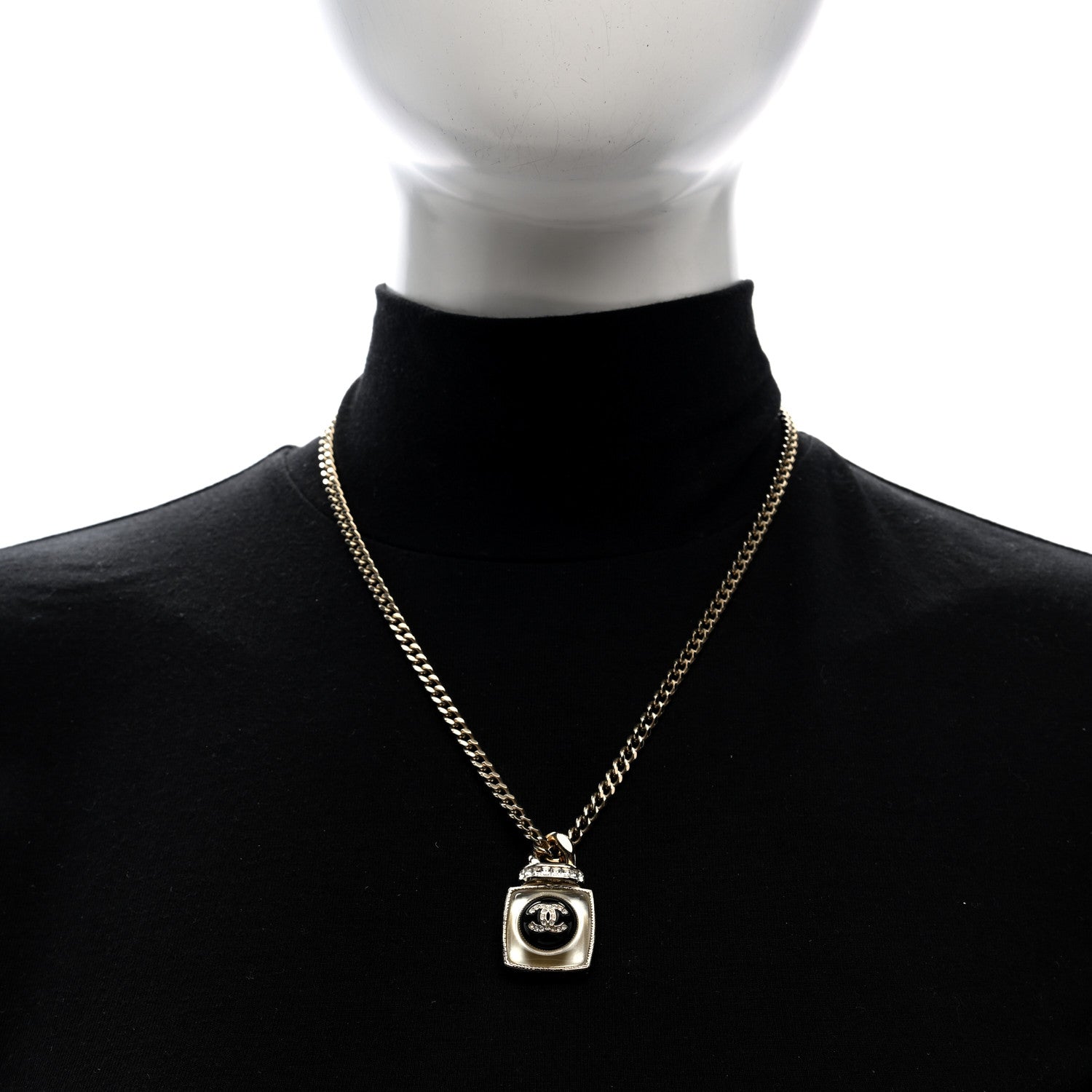 Chanel Crystal Resin CC Perfume Bottle Necklace Gold 2 of 5