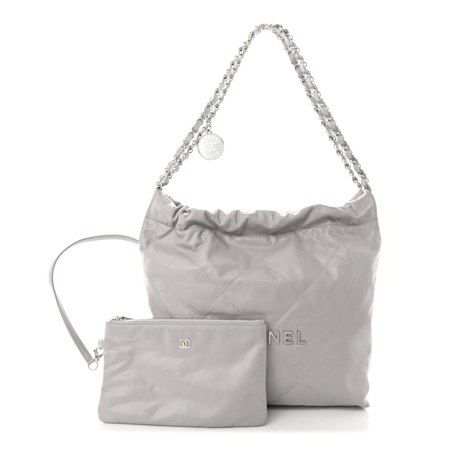 Shiny Calfskin Quilted Small Chanel 22 Grey