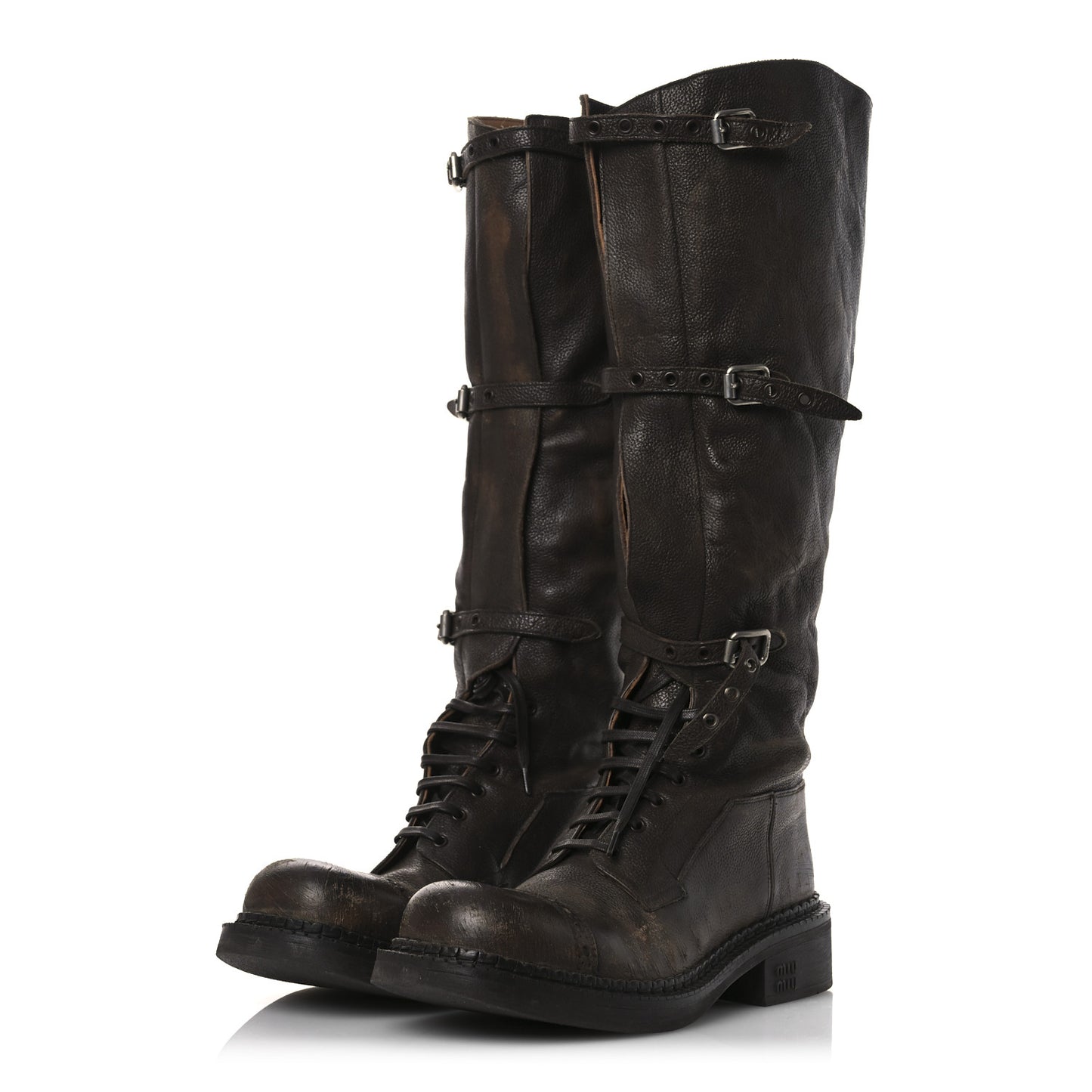 Antique Calfskin Buckle Boots 36.5 Cacao