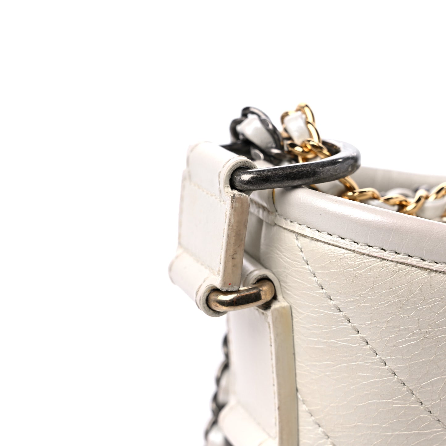 Aged Calfskin Chevron Quilted Small Gabrielle Hobo White