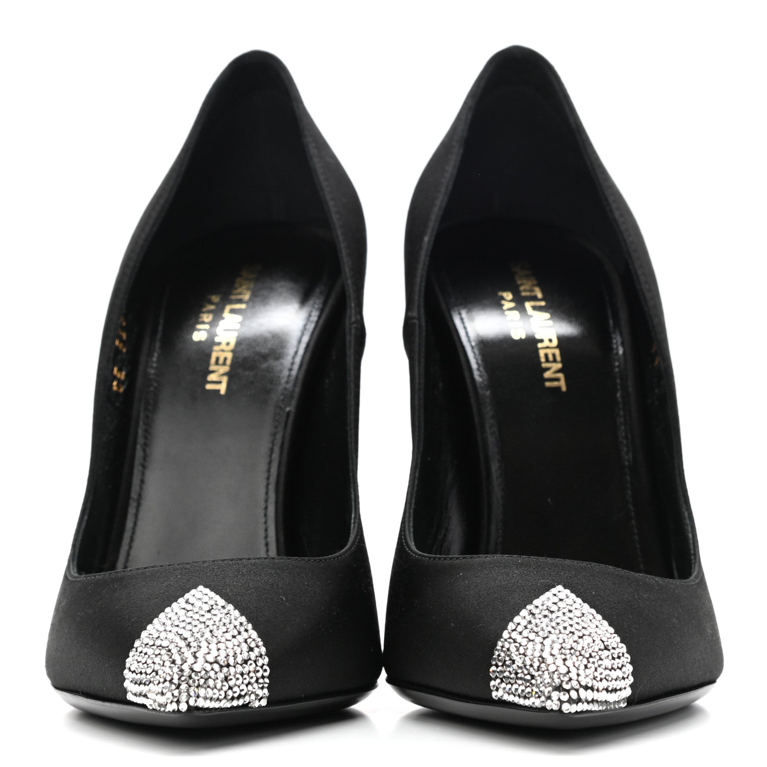 Saint Laurent Satin Crystal Embellished Tower 110 Pump 38.5 Black 2 of 8