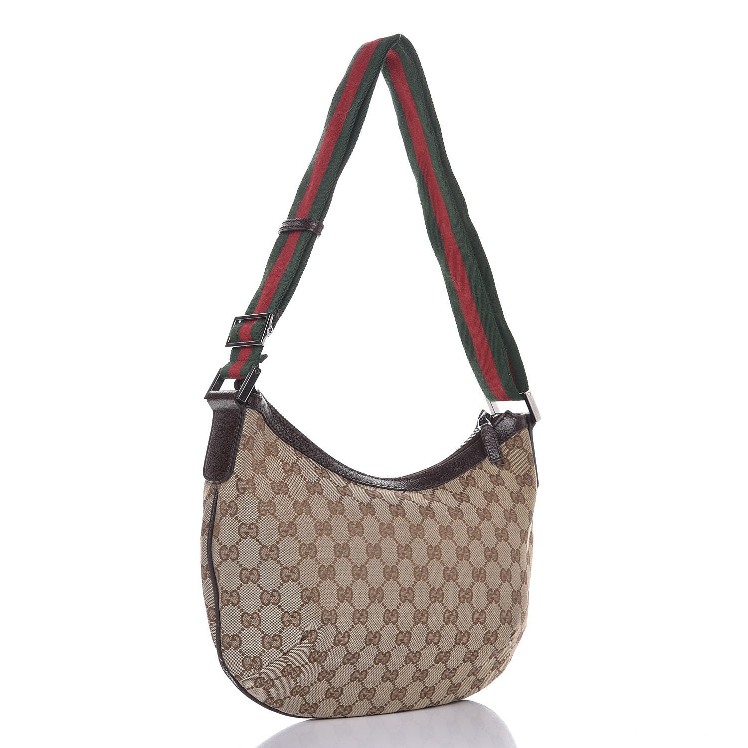 Gucci Monogram Web Medium Half Moon Hobo Dark Brown 3 of 10