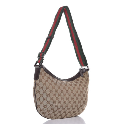 Gucci Monogram Web Medium Half Moon Hobo Dark Brown 3 of 10