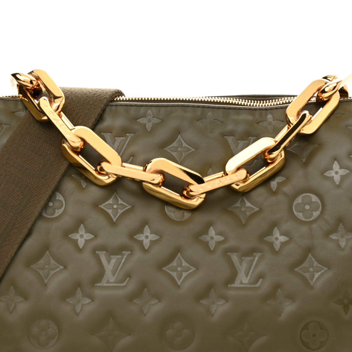 Lambskin Embossed Monogram Coussin MM Khaki