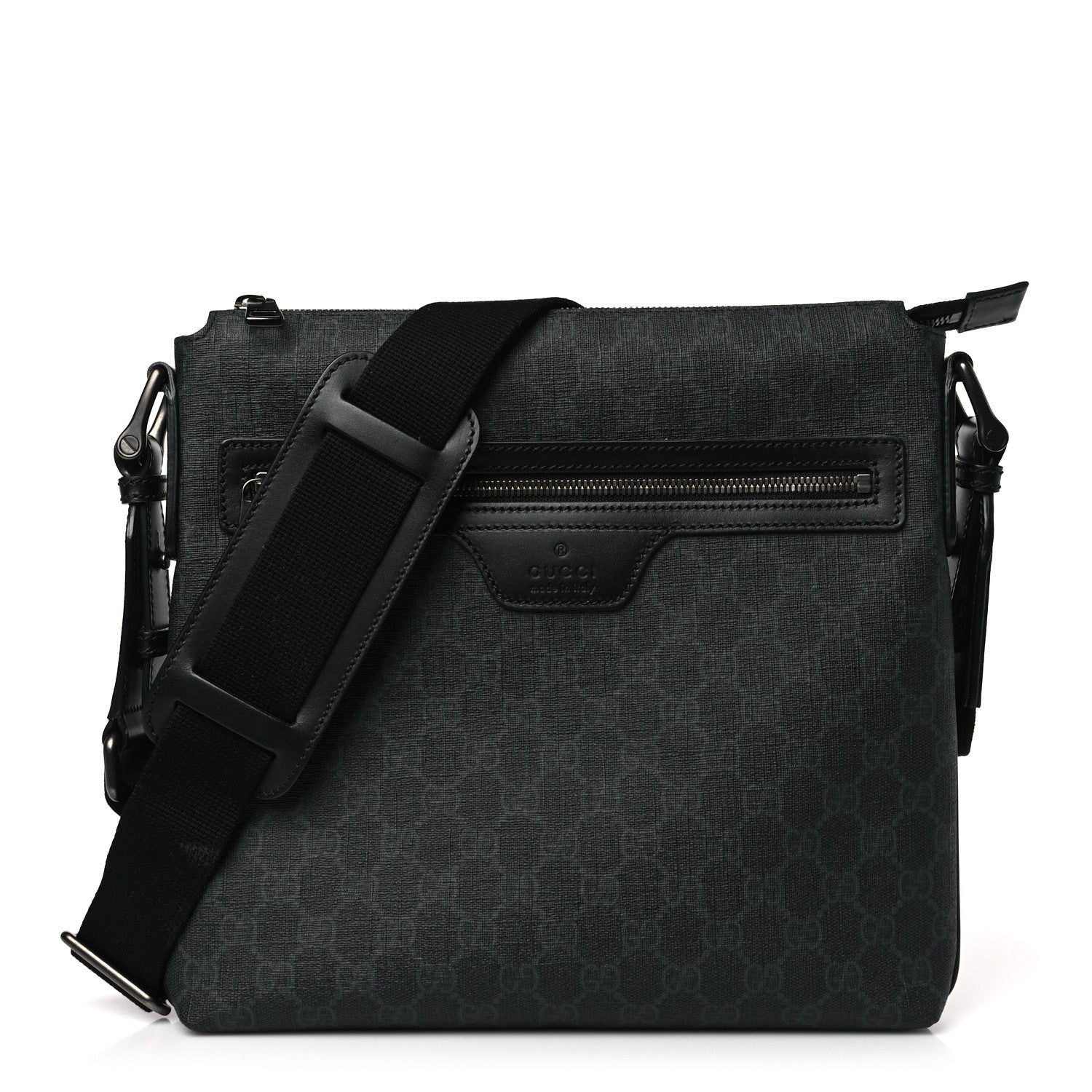 Gucci GG Supreme Monogram Crossbody Messenger Bag Black Grey 1 of 9