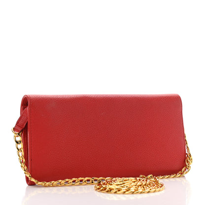Prada Vitello Grain Metal Oro Chain Wallet Lacca 3 of 11