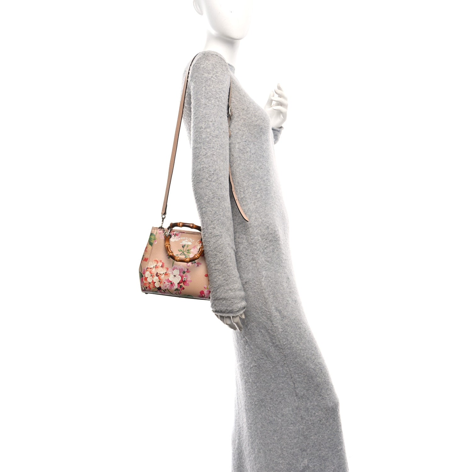 Gucci Shangai Calfskin Blooms Print Mini Bamboo Shopper Tote Pink Apricot Multicolor 2 of 10
