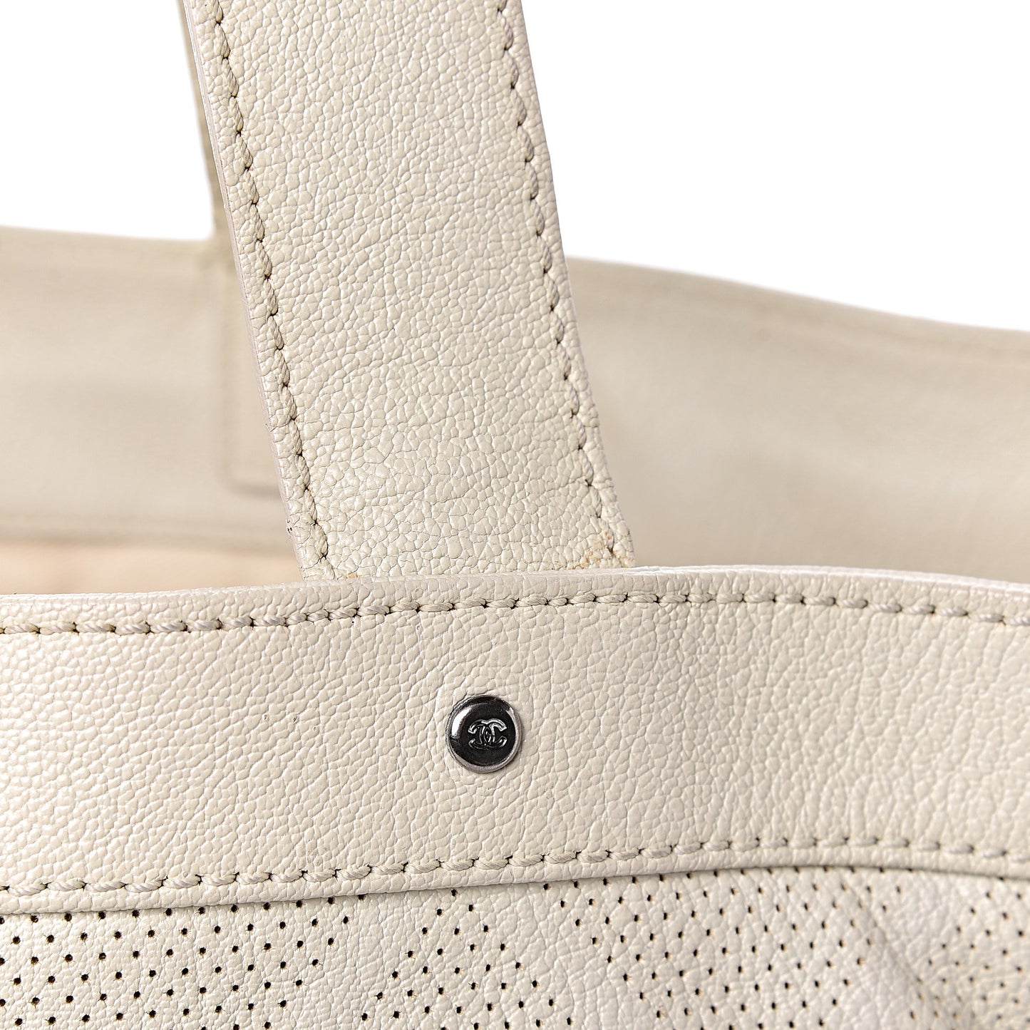 Goatskin Perforated Large CC Tote White