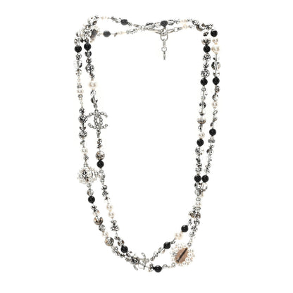 Chanel Pearl Crystal Bead CC Long Necklace Black 3 of 5